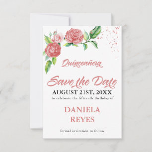 Waterverf Floral Quinceanera - Elegant Roze Save The Date