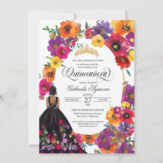 Waterverf Floral Quinceañera I Kaart (Voorkant)