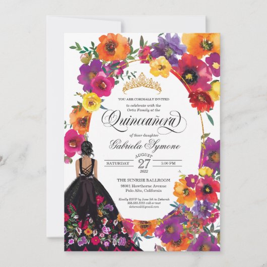 Waterverf Floral Quinceañera I Kaart (Voorkant)