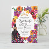 Waterverf Floral Quinceañera I Kaart (Staand voorkant)