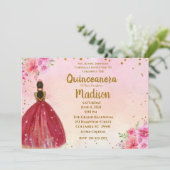 Waterverf Floral Quinceanera Kaart (Staand voorkant)