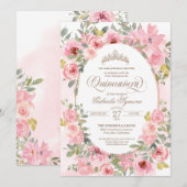 Waterverf Floral Quinceanera Kaart (Voorkant / Achterkant)