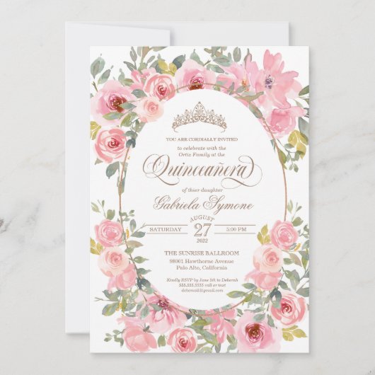 Waterverf Floral Quinceanera Kaart (Voorkant)