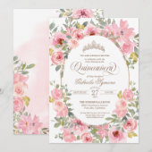 Waterverf Floral Quinceanera Kaart (Voorkant / Achterkant)