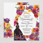 Waterverf Floral Quinceañera Kaart (Voorkant / Achterkant)