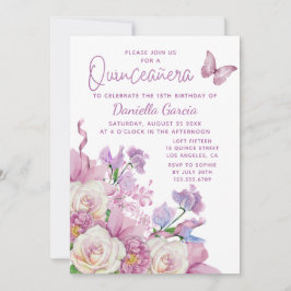Waterverf Floral Quinceañera Paarse Butterfly Kaart