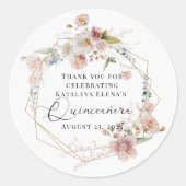 Waterverf Floral Quinceanera Ronde Sticker (Voorkant)