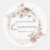 Waterverf Floral Quinceanera Ronde Sticker (Voorkant)