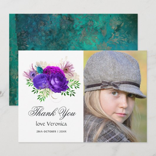 Waterverf Floral Quinceañera T Bedankkaart (Voorkant / Achterkant)