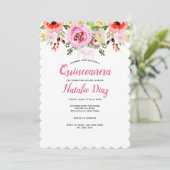 Waterverf Floral Quinceañera Uitnodiging (Staand voorkant)