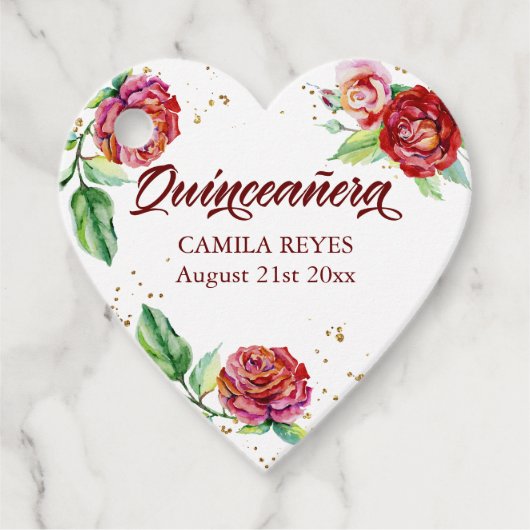Waterverf Floral Quinceanera van de  rode rozen Bedankjes Labels (Voorkant)