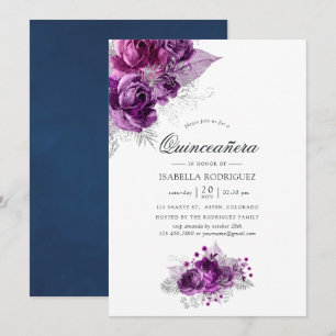 Waterverf Floral Quinceañera van pruimen en zeemac Kaart