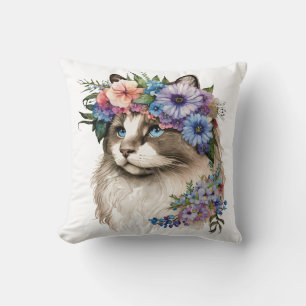 Waterverf Floral Ragdoll Cat Kussen