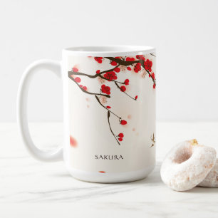 Waterverf Floral Red Cherry Blossoms gepersonalise Koffiemok