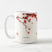 Waterverf Floral Red Cherry Blossoms gepersonalise Koffiemok (Links)