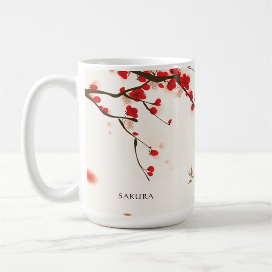 Waterverf Floral Red Cherry Blossoms gepersonalise Koffiemok (Links)