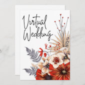 Waterverf Floral Red Cream Virtual Wedding Kaart (Voorkant / Achterkant)