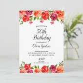 Waterverf Floral Red Oranje Birthday Uitnodigingen (Staand voorkant)