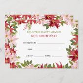 Waterverf Floral Red Poinsettia Cadeaucertificaat (Voorkant / Achterkant)