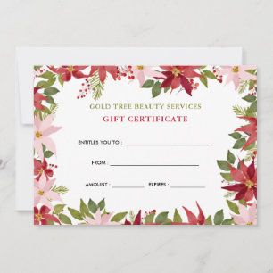 Waterverf Floral Red Poinsettia Cadeaucertificaat