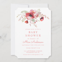 Waterverf Floral Red Poppies Baby shower Invite Kaart