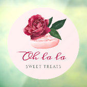 Waterverf Floral Red Rose Macaron Bakery & Sweets Raamsticker (Vel 3)