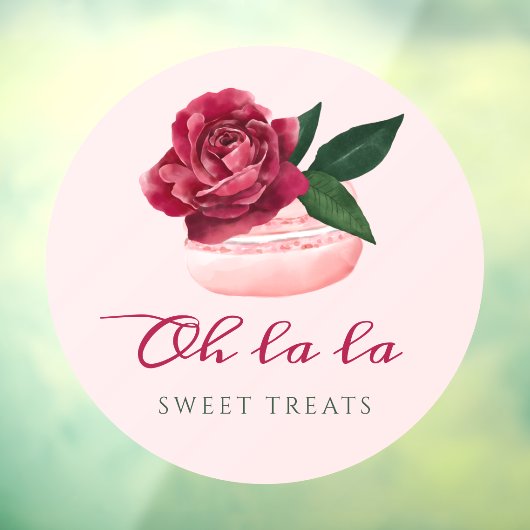 Waterverf Floral Red Rose Macaron Bakery & Sweets Raamsticker (Vel 3)