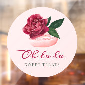 Waterverf Floral Red Rose Macaron Bakery & Sweets Raamsticker (Vel 2)
