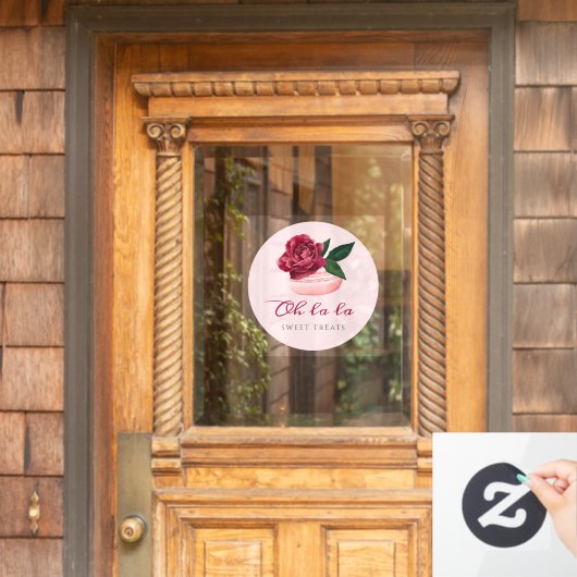 Waterverf Floral Red Rose Macaron Bakery & Sweets Raamsticker (Huis Deur)