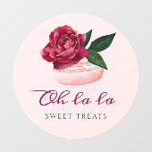 Waterverf Floral Red Rose Macaron Bakery & Sweets Raamsticker (Vel)