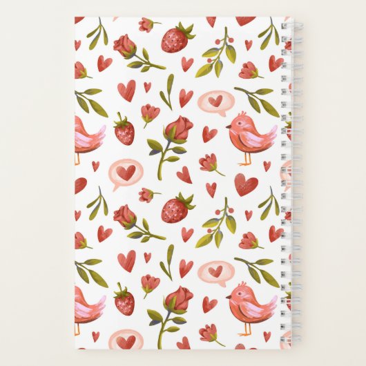  Waterverf Floral Red Roses Bird Pattern Notitieboek (Achterkant)