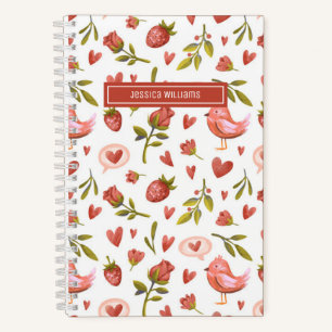 Waterverf Floral Red Roses Bird Pattern Notitieboek