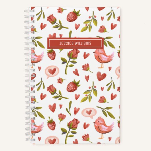  Waterverf Floral Red Roses Bird Pattern Notitieboek (Voorkant)