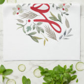 Waterverf Floral Red Script Theedoek (Gevouwen)