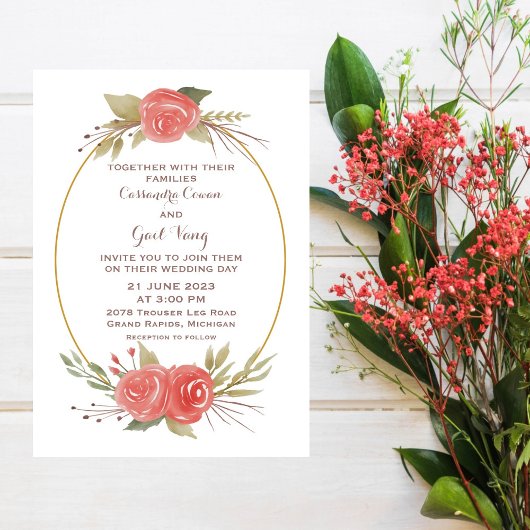 Waterverf Floral Red Wedding Invitation Kaart