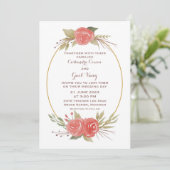 Waterverf Floral Red Wedding Invitation Kaart (Staand voorkant)