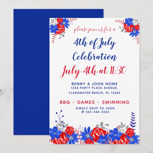 Waterverf Floral Red White Blue Modern Kaart (Voorkant / Achterkant)