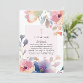 Waterverf Floral Religious Funeral Dank u kaart (Staand voorkant)