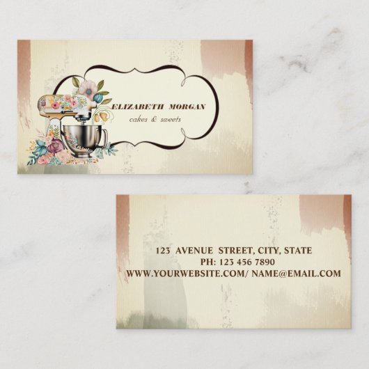 Waterverf Floral Retro Mixer Pastry Visitekaartje (Voorkant / Achterkant)