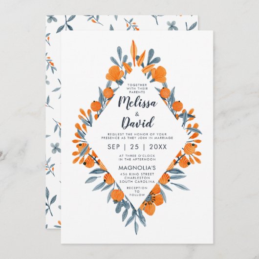 Waterverf Floral Romantic Rustic Wedding Kaart (Voorkant / Achterkant)