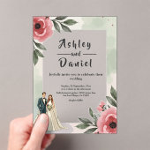 Waterverf Floral Romantisch paar Zomer bruiloft Acryl Uitnodigingen (Insitu (Draagbaar))