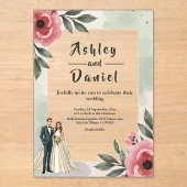 Waterverf Floral Romantisch paar Zomer bruiloft Acryl Uitnodigingen (Voorkant)