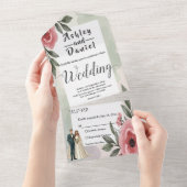 Waterverf Floral Romantisch paar Zomer bruiloft All In One Uitnodiging (Afscheurbaar)