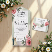 Waterverf Floral Romantisch paar Zomer bruiloft All In One Uitnodiging