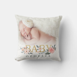 Waterverf Floral Roos Baby Foto Aangepaste naam Kussen