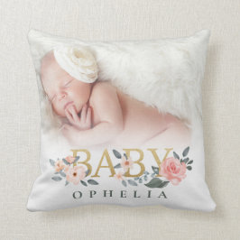 Waterverf Floral Roos Baby Foto Aangepaste naam Kussen