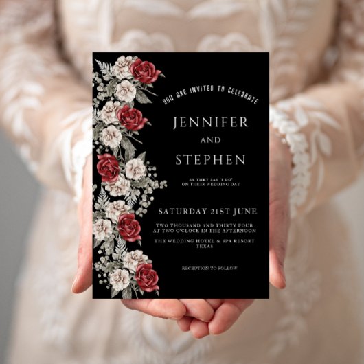 Waterverf Floral Roos Eucalyptus Border, Weddensch Kaart