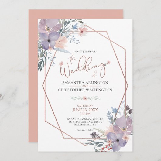 Waterverf Floral Roos Gold Terra Cotta Wedding Kaart (Voorkant / Achterkant)