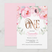 Waterverf Floral, Roos goud, meisje, eerste verjaa Kaart (Voorkant / Achterkant)