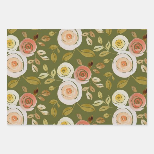 Waterverf Floral Roos Inpakpapier Vel (Voorkant 3)
